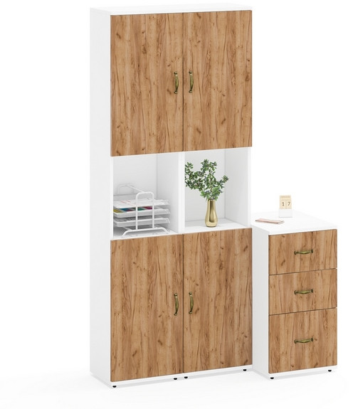 Лидер-8 Пенал + Пенал + Тумба МД 3.16, белый шагрень/крафт золото