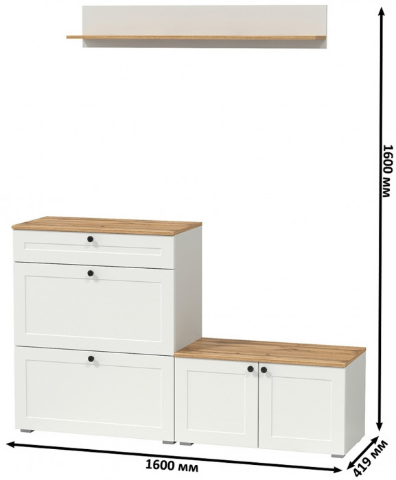 Остин Прихожая 65, цвет белый шагрень/дуб крафт золотой, ШхГхВ 160х41,9х160 см., универсальная сборка