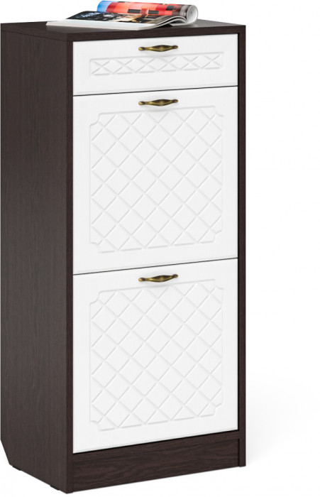 Прихожая П-6 Компоновка № 22, цвет венге/фасады МДФ белое дерево фрезеровка ромб, ШхГхВ 80х35х210 см., универсальная сборка