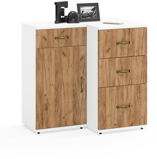 Лидер-8 Тумба МД 3.15 + Тумба МД 3.16, белый шагрень/крафт золото