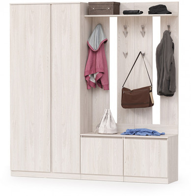 КР100 Ника прихожая № 06, цвет ясень анкор светлый, ШхГхВ 199,4х38,3х207,9 см., универсальная сборка