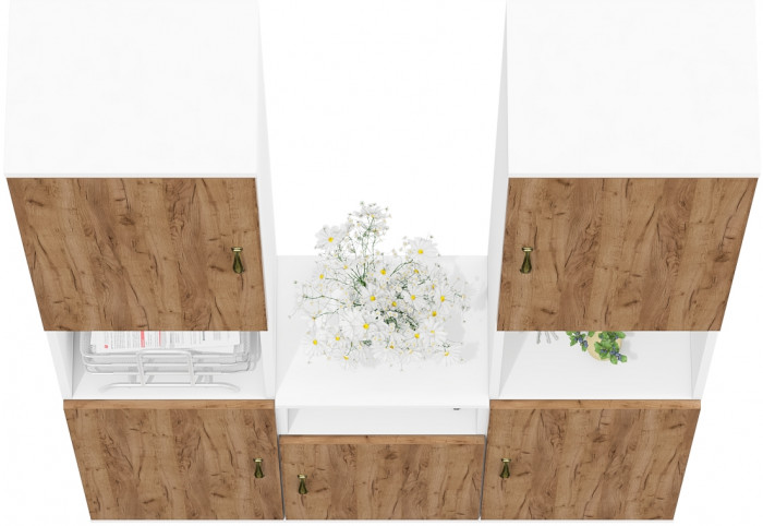 Лидер-8 Пенал + Пенал + Тумба МД 3.19, белый шагрень/крафт золото