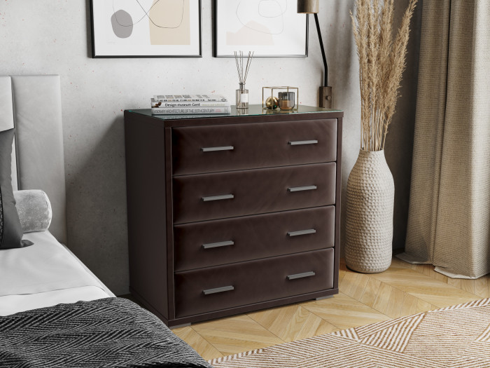 Интерьерный комод со стеклом коричневый