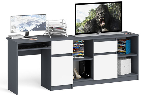 Мори Стол компьютерный МС-1 правый + Тумба МТВ1204.1, цвет графит/белый, ШхГхВ 210,4х50х76,6 см., выдвижной ящик справа, НЕ универсальная сборка