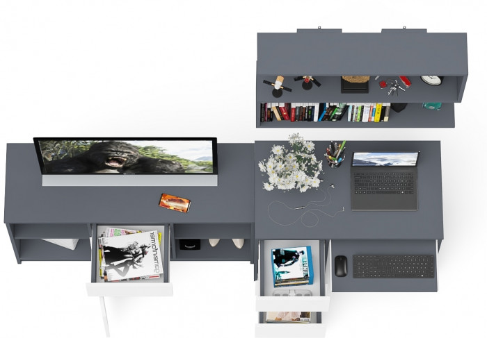 Мори Стол компьютерный МС-6 левый + Тумба МТВ1204.1 + Полка 900, цвет графит/белый, ШхГхВ 210,4х50х209,6 см., НЕ универсальная сборка
