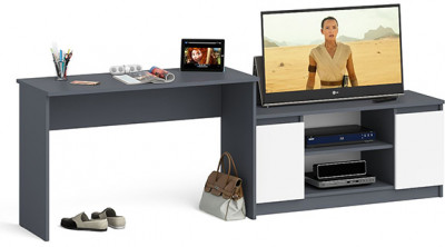 Мори Стол письменный МСП1200.1 + Тумба МТВ1200.1, цвет графит/белый, ШхГхВ 240,8х50х76,6 см., универсальная сборка