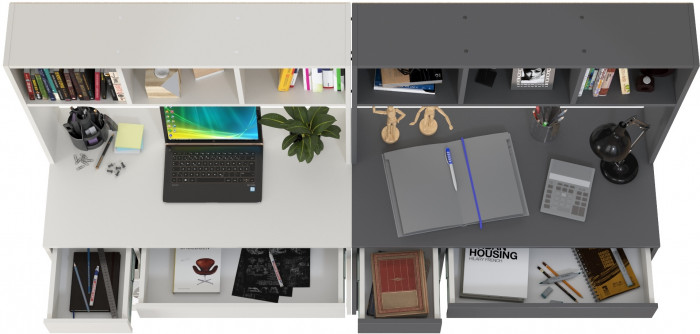 Стол компьютерный Комфорт 12.77F + Стол компьютерный Комфорт 12.77F, цвет белый шагрень/тёмно-серый, ШхГхВ 200х49,8х147 см., универсальная сборка