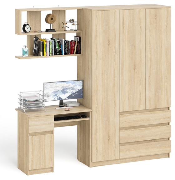 Мори Стол компьютерный МС-1 левый + Шкаф МШ1200.1 + Полка 900, цвет дуб сонома, ШхГхВ 210,4х50,4х209,6 см., НЕ универсальная сборка