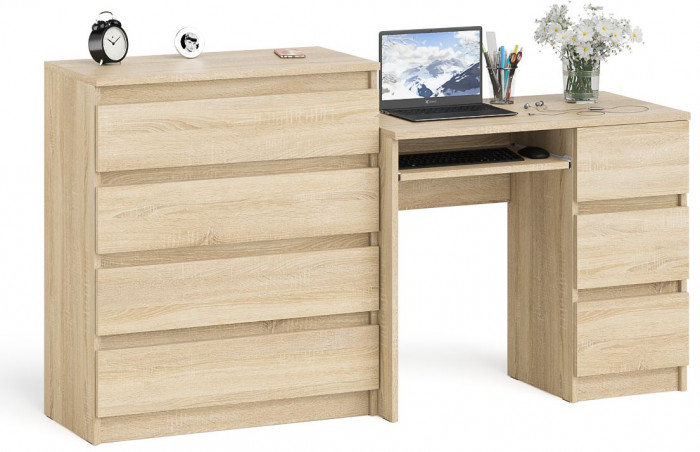 Мори Стол компьютерный МС-6 правый + Комод МК800.4, цвет дуб сонома, ШхГхВ 170,4х50х94 см., выдвижные ящики справа, НЕ универсальная сборка