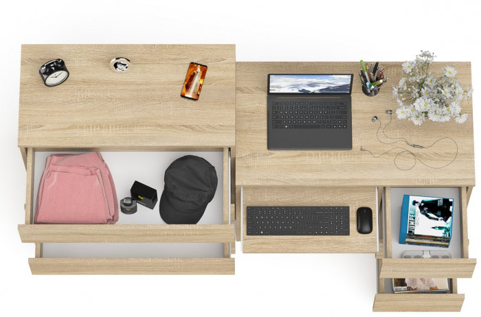 Мори Стол компьютерный МС-6 правый + Комод МК800.4, цвет дуб сонома, ШхГхВ 170,4х50х94 см., выдвижные ящики справа, НЕ универсальная сборка