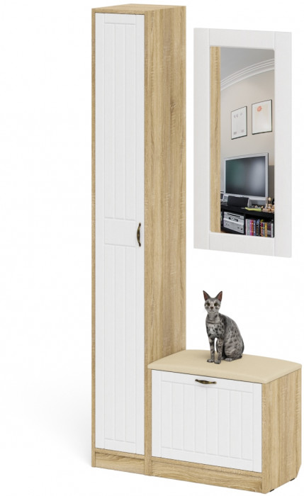 Прихожая П-6 Компоновка № 20, дуб сонома/фасады МДФ белое дерево фрезеровка прованс