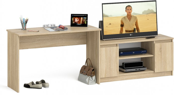 Мори Стол письменный МСП1200.1 + Тумба МТВ1200.1, цвет дуб сонома, ШхГхВ 240,8х50х76,6 см., универсальная сборка