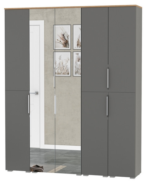 Октава Набор шкафов 02, цвет серый графит/дуб крафт золотой/фасады МДФ серый графит, ШхГхВ 161х35,3х197,6 см., универсальная сборка