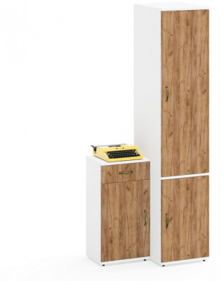 Лидер-8 Пенал МД 23Б + Тумба МД 3.15, белый шагрень/крафт золото