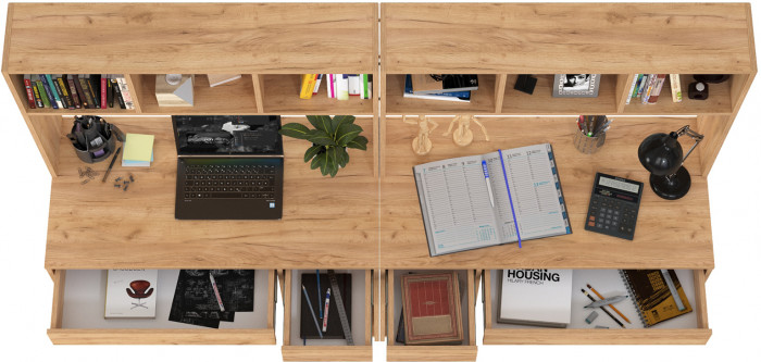 Стол компьютерный Комфорт 12.77F + Стол компьютерный Комфорт 12.77F, цвет дуб крафт золотой, ШхГхВ 200х49,8х147 см., универсальная сборка