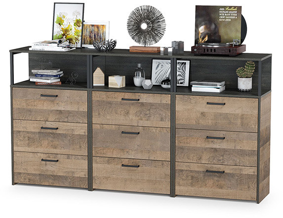 Трувор 13.307.02 Комод с ящиками + 13.307.02 Комод с ящиками + 13.307.02 Комод с ящиками, цвет дуб гранж песочный/интра, ШхГхВ 198х37х106,9 см.