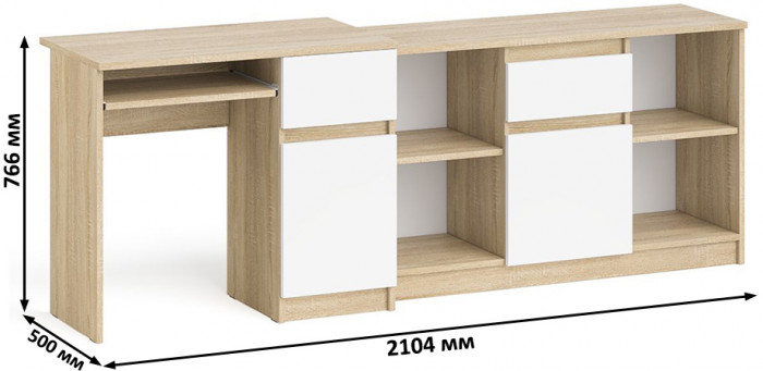 Мори Стол компьютерный МС-1 правый + Тумба МТВ1204.1, цвет дуб сонома/белый, ШхГхВ 210,4х50х76,6 см., выдвижной ящик справа, НЕ универсальная сборка
