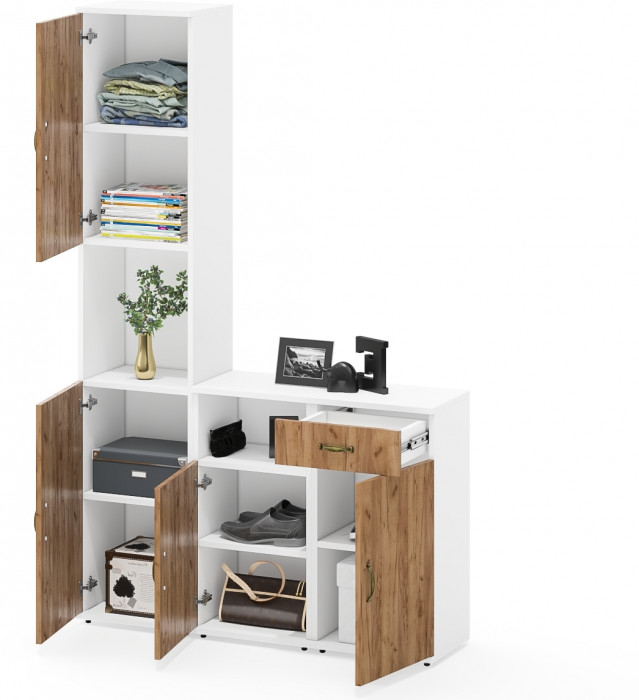 Лидер-8 Пенал + Тумба МД 3.15 + Тумба МД 3.19, белый шагрень/крафт золото