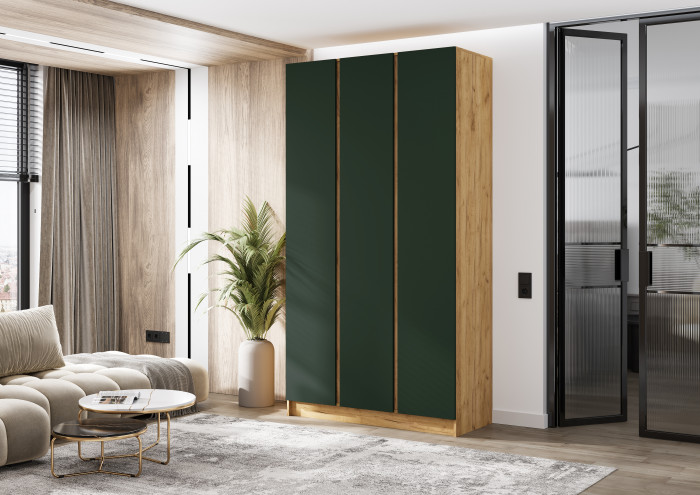 Келвин Шкаф 3-х створчатый 1200, Дуб крафт/Изумрудный