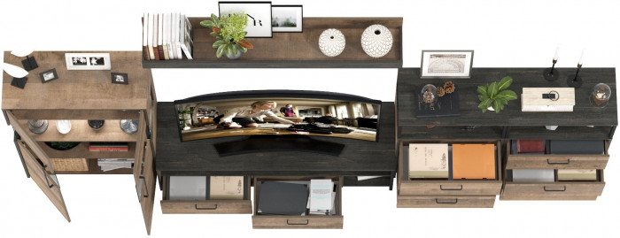 Трувор Гостиная 109, цвет дуб гранж песочный/интра, ШхГхВ 367,6х45,4х195 см., универсальная сборка