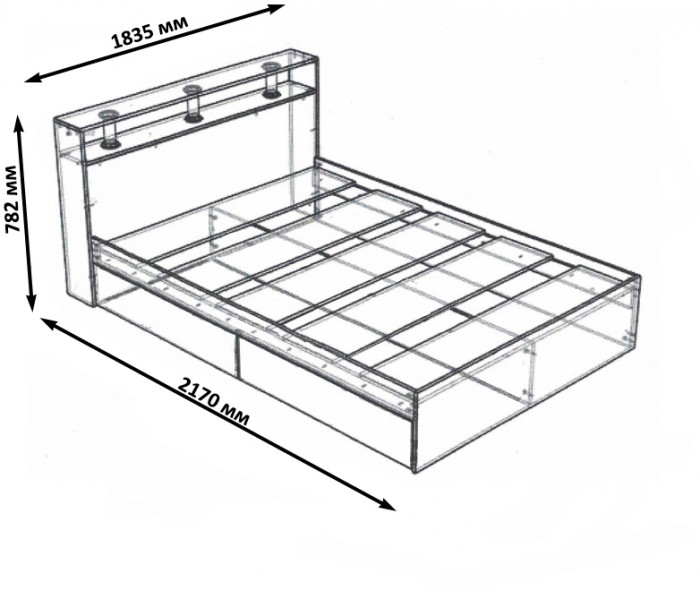 Камелия Кровать 1800, цвет дуб сонома, ШхГхВ 183,5х217х78,2 см., сп.м. 1800х2000 мм., без матраса, основание есть