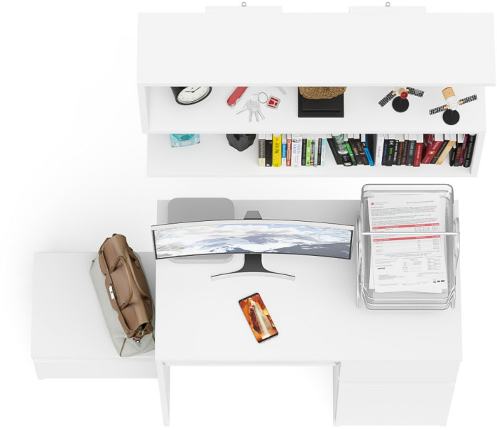 Мори Стол компьютерный МС-1 правый + Тумба ТМП400.1 + Полка 900, цвет белый, ШхГхВ 130,4х50х209,6 см., НЕ универсальная сборка