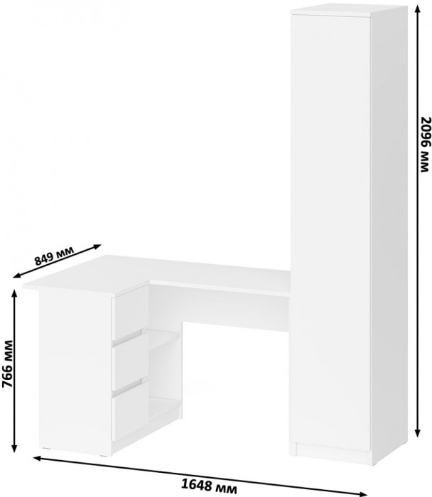 Мори Стол компьютерный МС-16 левый + Пенал МШ400.1, цвет белый, ШхГхВ 164,8х84,9х209,6 см., выдвижные ящики слева, НЕ универсальная сборка