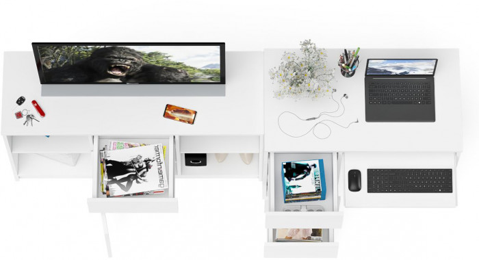 Мори Стол компьютерный МС-6 левый + Тумба МТВ1204.1, цвет белый, ШхГхВ 210,4х50х76,6 см., выдвижные ящики слева, НЕ универсальная сборка