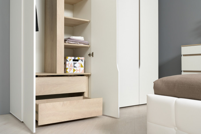 Муссон 13.198 Шкаф двухстворчатый + 13.97 Комод + Зеркало СВК, цвет белый/дуб эндгрейн элегантный, ШхГхВ 164,6х52,3х229,8 см., НЕ универсальная сборка