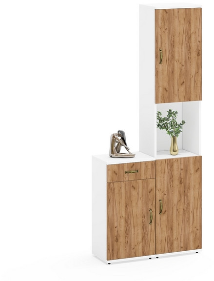 Лидер-8 Пенал + Тумба МД 3.15, белый шагрень/крафт золото