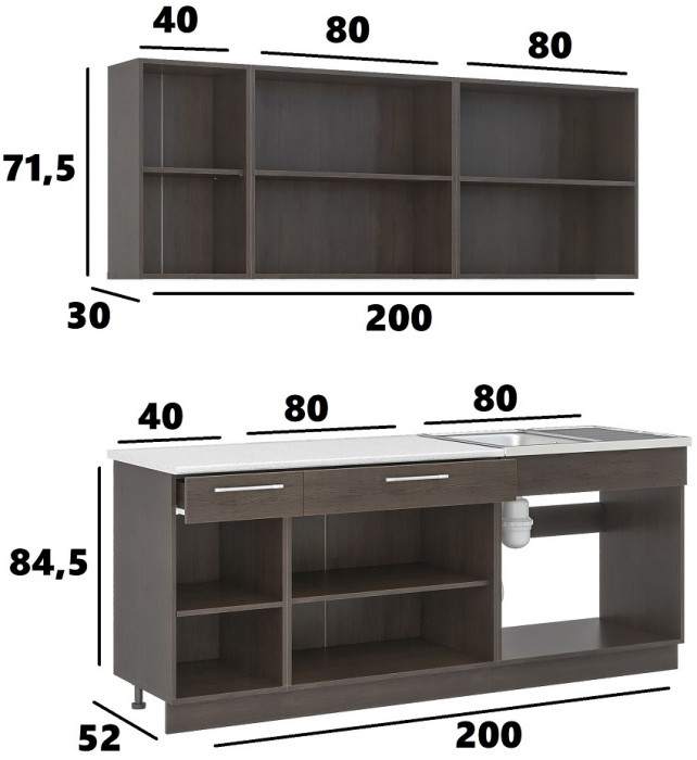 Кухонный гарнитур Маша 2.0 м, камень