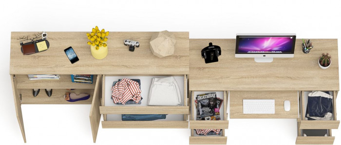 Мори Стол компьютерный МС-2 + Комод МК1600.1, цвет дуб сонома, ШхГхВ 295,8х50х94 см., универсальная сборка