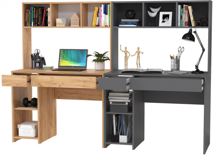 Стол компьютерный Комфорт 12.77F + Стол компьютерный Комфорт 12.77F, цвет дуб крафт золотой/тёмно-серый, ШхГхВ 200х49,8х147 см., универсальная сборка