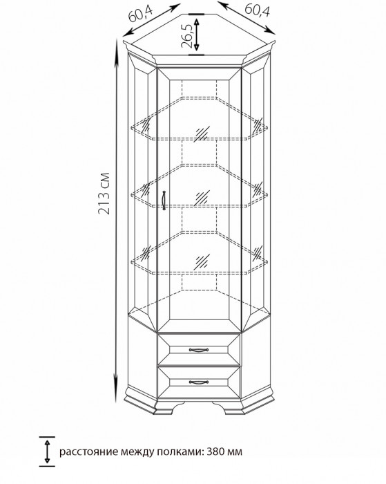 Шкаф-витрина угловой Сиена
