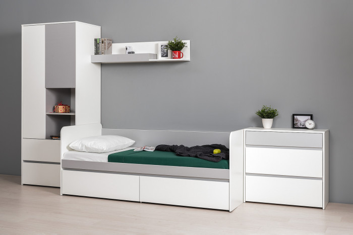 Торонто 16.475 Полка, цвет белый шагрень/стальной серый, ШхГхВ 120х23,2х24 см., универсальная сборка