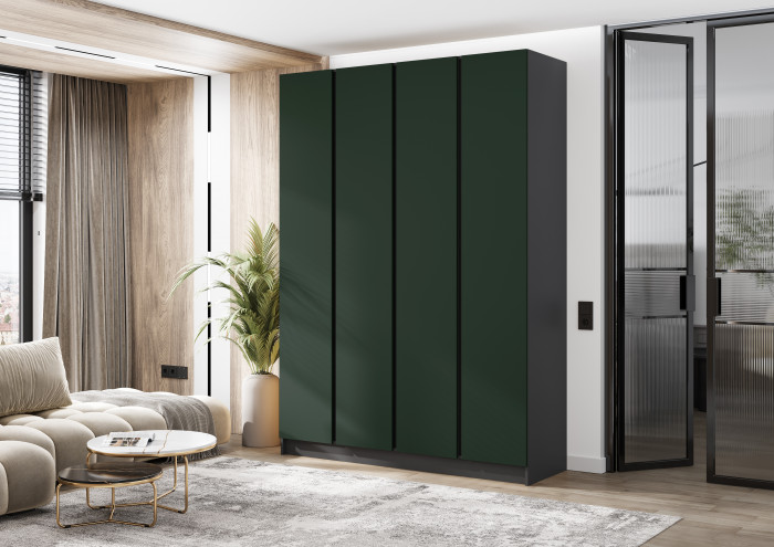 Келвин Шкаф 4-х створчатый 1600, Графит/Изумрудный