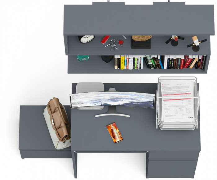 Мори Стол компьютерный МС-1 правый + Тумба ТМП400.1 + Полка 900, цвет графит, ШхГхВ 130,4х50х209,6 см., НЕ универсальная сборка