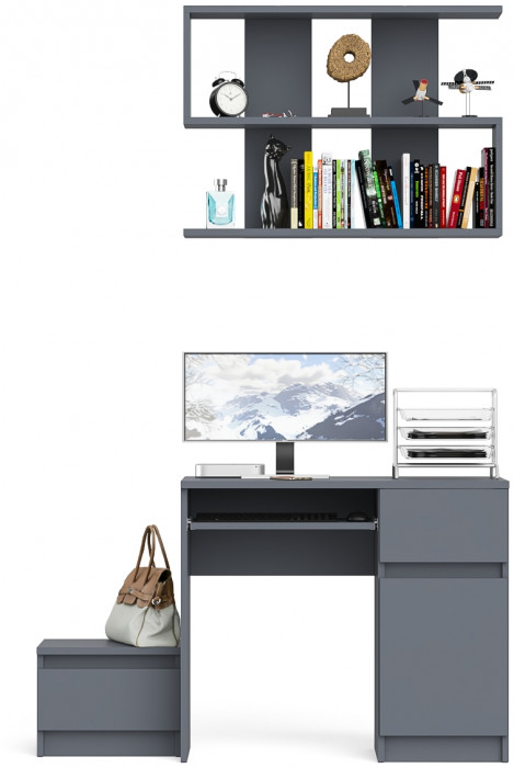 Мори Стол компьютерный МС-1 правый + Тумба ТМП400.1 + Полка 900, цвет графит, ШхГхВ 130,4х50х209,6 см., НЕ универсальная сборка