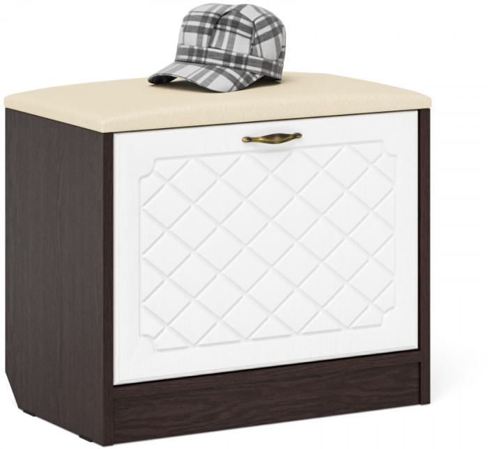 Прихожая П-6 Компоновка № 31, цвет венге/фасады МДФ белое дерево фрезеровка ромб, ШхГхВ 200х50х210 см., универсальная сборка