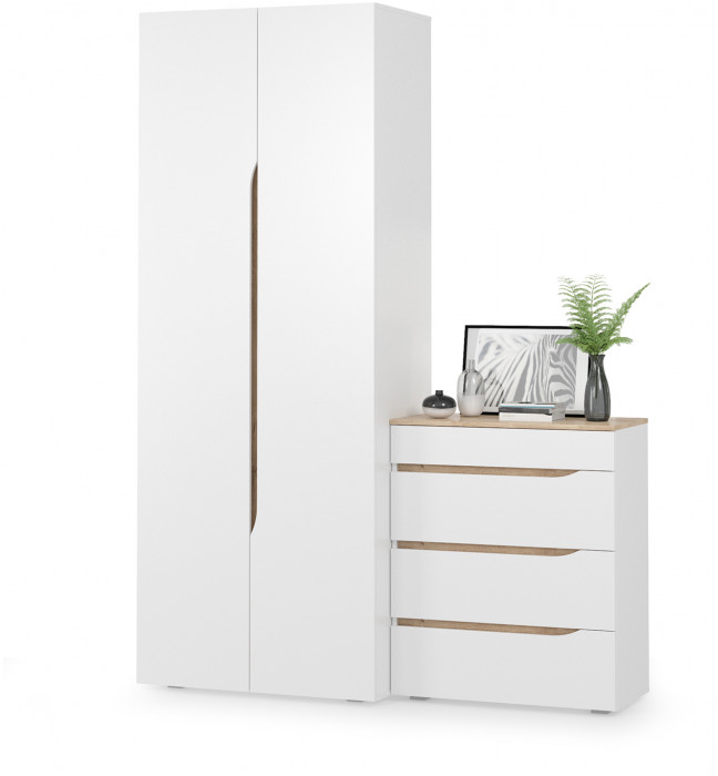 Муссон 13.198 Шкаф двухстворчатый + 13.97 Комод, цвет белый/дуб эндгрейн элегантный, ШхГхВ 164,6х52,3х229,8 см., НЕ универсальная сборка