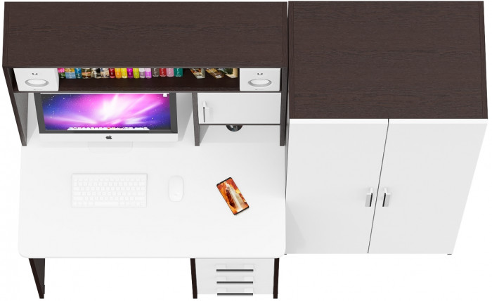 компьютерный стол С-МД-СК9+Шкаф С-МД-СК9Ш, венге/белый шагрень