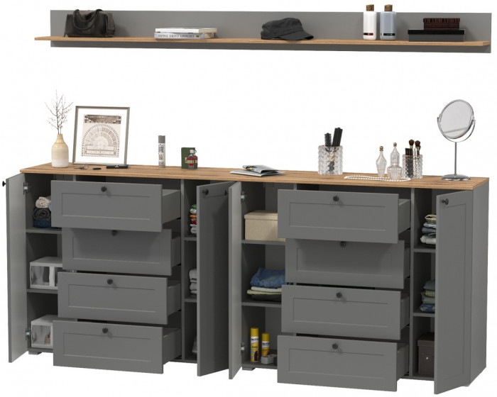 Остин Прихожая 69, цвет серый графит/дуб крафт золотой, ШхГхВ 240х41,9х160 см.