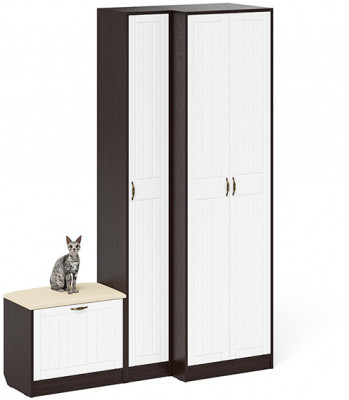 Прихожая П-6 Компоновка № 25, цвет венге/фасады МДФ белое дерево фрезеровка прованс, ШхГхВ 150х50х210 см., универсальная сборка