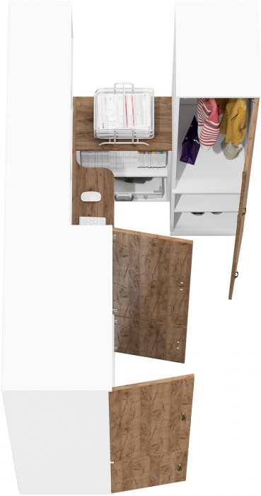 Лидер-8 Шкаф МД 19Б + Стол + Пенал 23Б, белый шагрень/крафт золото