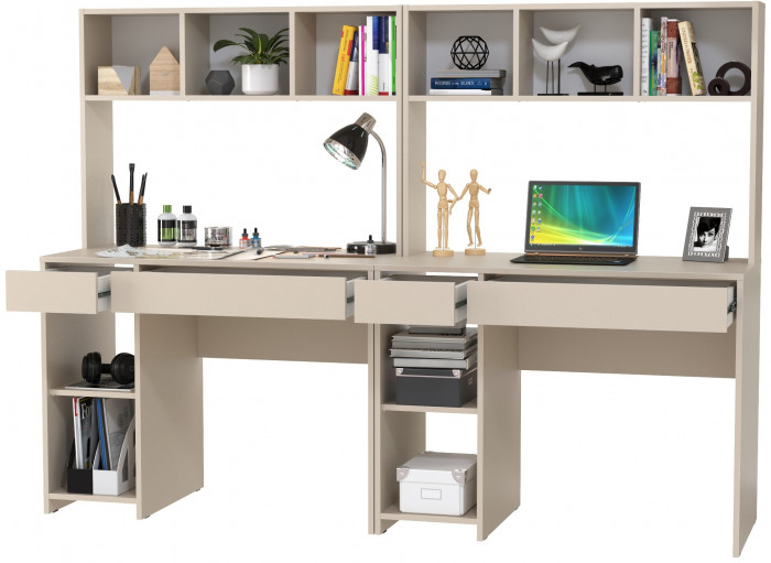 Стол компьютерный Комфорт 12.77F + Стол компьютерный Комфорт 12.77F, цвет сатин, ШхГхВ 200х49,8х147 см., универсальная сборка