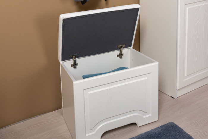 Ливерпуль Прихожая 13.21 + карниз 1000 + Зеркало 03.242 + Пуф 14.02, цвет ясень ваниль/белый, ШхГхВ 108,2х43,5х223,5 + 55х35х200 см., ун. сборка