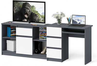 Мори Стол компьютерный МС-6 левый + Тумба МТВ1204.1, цвет графит/белый, ШхГхВ 210,4х50х76,6 см., выдвижные ящики слева, НЕ универсальная сборка