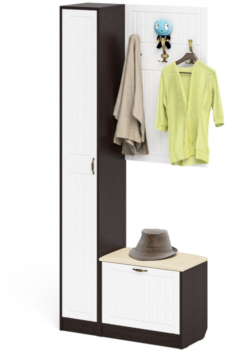 Прихожая П-6 Компоновка № 21, венге/фасады МДФ белое дерево фрезеровка прованс