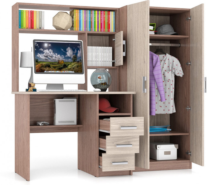 компьютерный стол С-МД-СК9+Шкаф С-МД-СК9Ш, ясень шимо светлый/ясень шимо тёмный