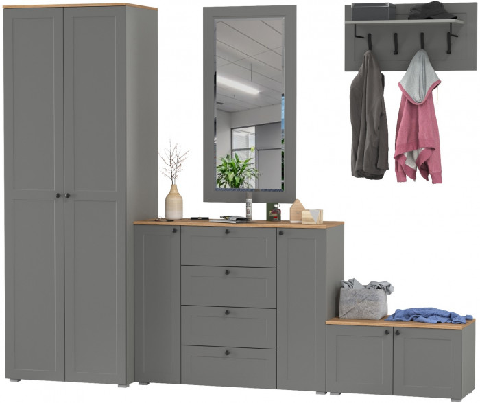 Остин Прихожая 53, цвет серый графит/дуб крафт золотой, ШхГхВ 280х54,3х229,6 см., универсальная сборка